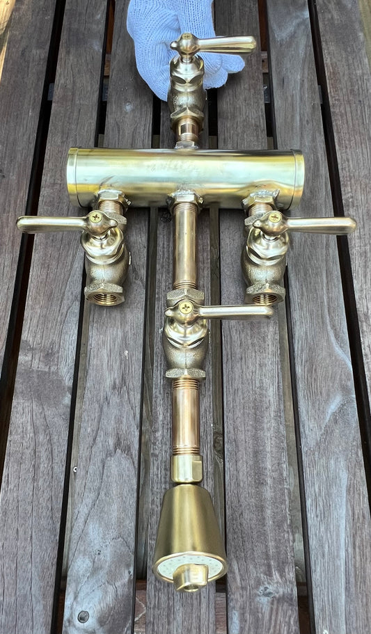 BRASS BARREL W/FOOTWASH AND VALVES (nipples not included)